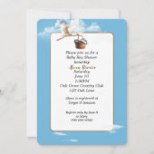 Storch mit Baby Boy im Korb Einladung (Vorderseite)