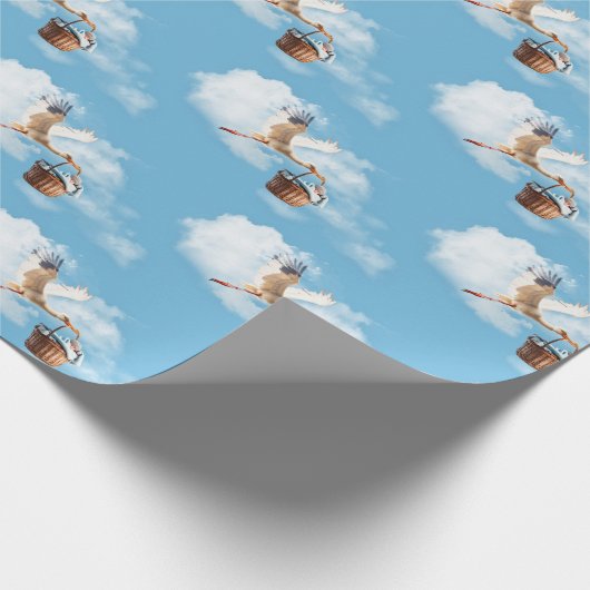 Storch mit Baby Boy im Korb Geschenkpapier (Ecke)