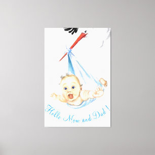 Storch mit Baby - Cartoon-Zeichnung - Anpassen Leinwanddruck
