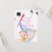 Storch mit Baby Dusche Einladung Beispiel (Vorderseite/Rückseite Beispiel)