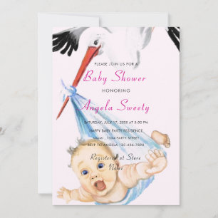 Storch mit Baby Funny Shower Einladung