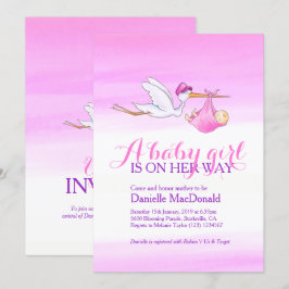 Storch mit Baby Girl Dusche Einladungen