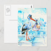 Storch mit Baby Postkarte (Vorne/Hinten)