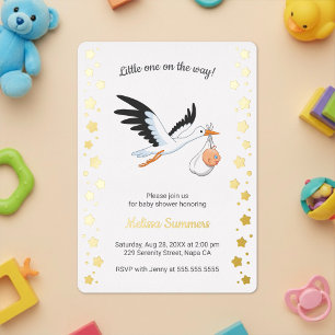 Storch mit Baby-Selfie zur Babyparty Folieneinladung