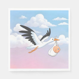 Storch mit Baby unter bewölktem Himmel Serviette
