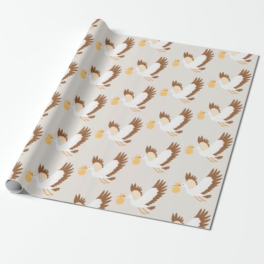 Storch mit Babydusche Geschenkpapier (Ungerollt)