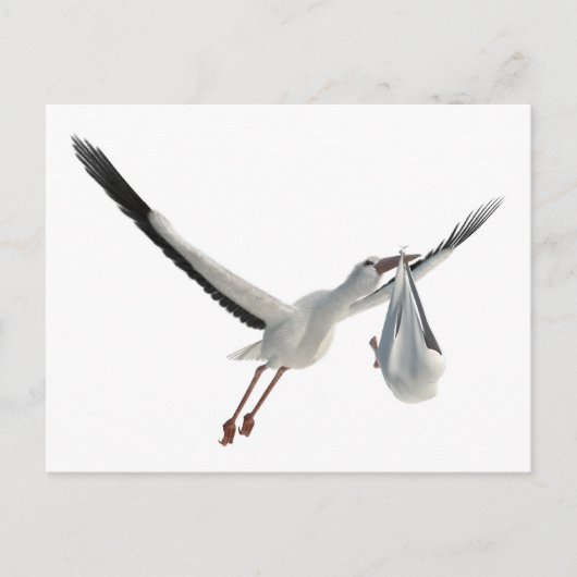 Storch mit Bundle auf Weiß Postkarte (Vorderseite)