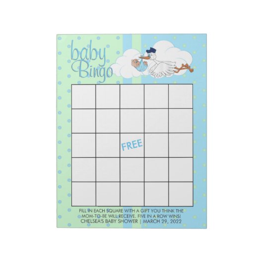 Storch mit einem Niedlichen kleinen Baby Boy - Bin Notizblock (Rotiert)