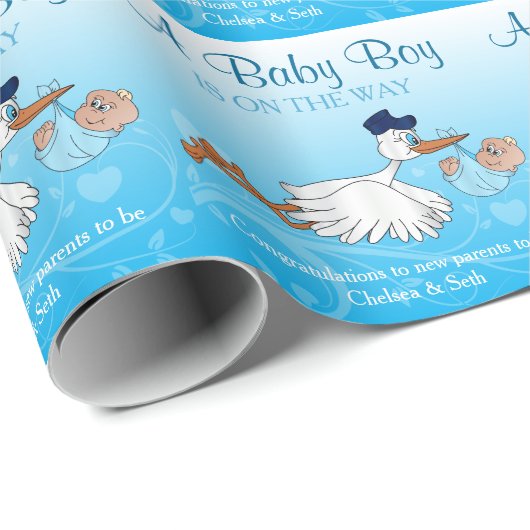 Storch mit einem Niedlichen kleinen Baby Geschenkpapier (Rolleneckpunkt)