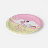 Storch mit einem Niedlichen kleinen Mädchen Pappteller (Schrägansicht)