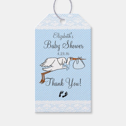 Storch mit Lace Blue Baby Duwer Guest Fevor Geschenkanhänger (Vorderseite)