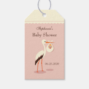 Storch mit niedlichem Baby-Duschgeschenk Tag Geschenkanhänger