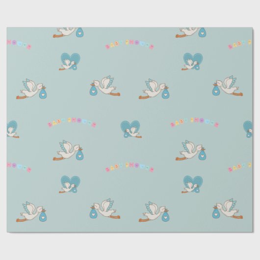 Storch mit niedlicher Babydusche Geschenkpapier (Flach)