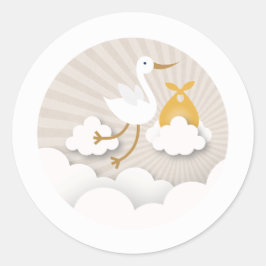 Storch mit Orange Bundle Neutral Baby Dusche Runder Aufkleber