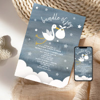 Storch mit weißer Bundle Stars Babydusche