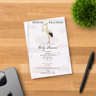 Storch Neugeborenes Baby Junge Mädchen Baby Shower Acryleinladungen