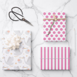 Storch New Baby Wrapping Paper Set 3 Geschenkpapier Set