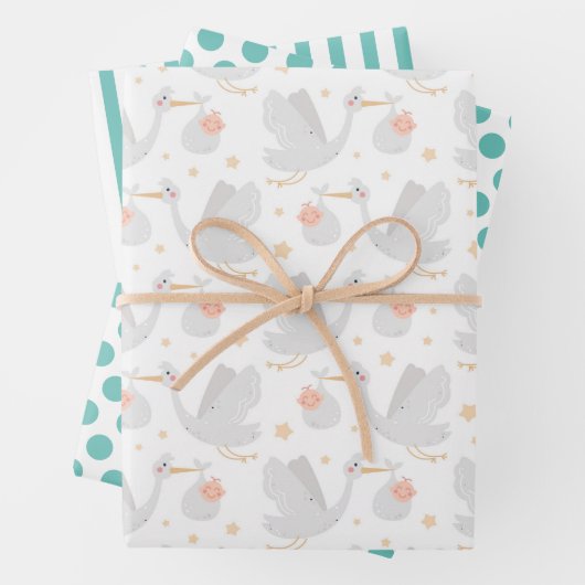 Storch New Baby Wrapping Paper Set 3 Geschenkpapier Set (Beispiel)