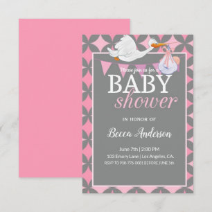Storch Rosa Babydusche Einladung