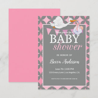 Storch | Rosa Babyparty Einladung