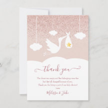 Storch Rose Gold Star Glitter Baby Shower Gedicht