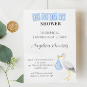 Storch Spanish Baby Shower Dusty Blue Qr Code Gesc Einladung