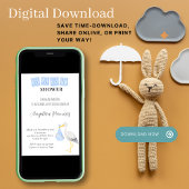 Storch Spanish Baby Shower Dusty Blue Qr Code Gesc Einladung