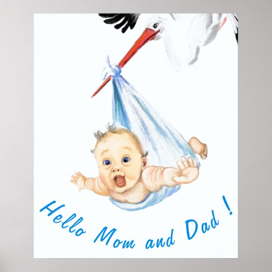 Storch Tragen Baby Poster Malerei Spaß Ihren Text (Vorne)