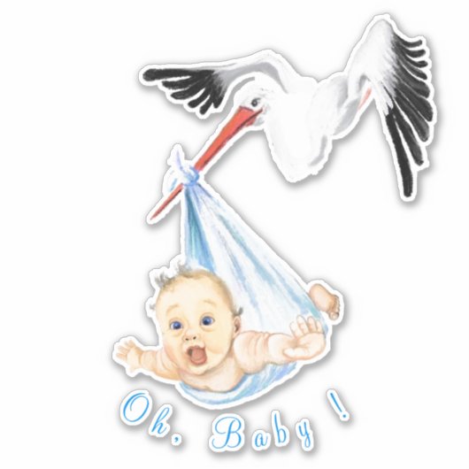 Storch Tragend Baby Funny Sticker - Ihr Text (Vorderseite)
