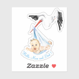 Storch Tragend Baby Funny Sticker mit Text