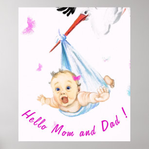 Storch Tragend Baby Poster Malerei - Ihr Text