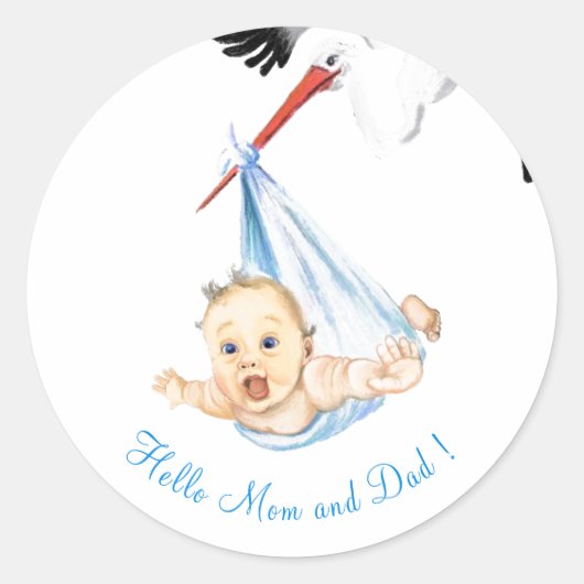 Storch Tragend Baby Sticker - Zistom Text (Vorderseite)