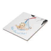 Storch trägt Baby Funny Tile mit benutzerdefiniert Fliese (Seite)