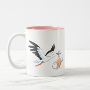 Storch trägt ein Baby, das den ersten Selfie Pink Zweifarbige Tasse
