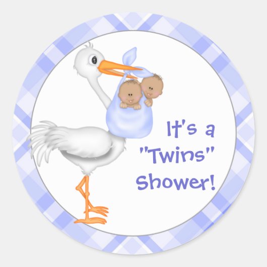 Storch & Twin Boys (dunkle Haut) Kinderdusche Runder Aufkleber (Vorderseite)