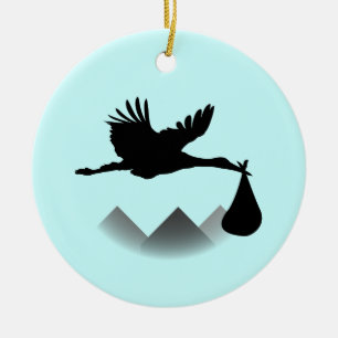 Storch u. Baby Keramik Ornament