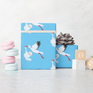 Storch und Baby auf Blue Geschenkpapier