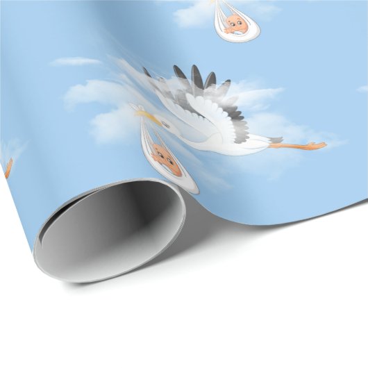 Storch und Baby auf Blue Geschenkpapier (Rolleneckpunkt)