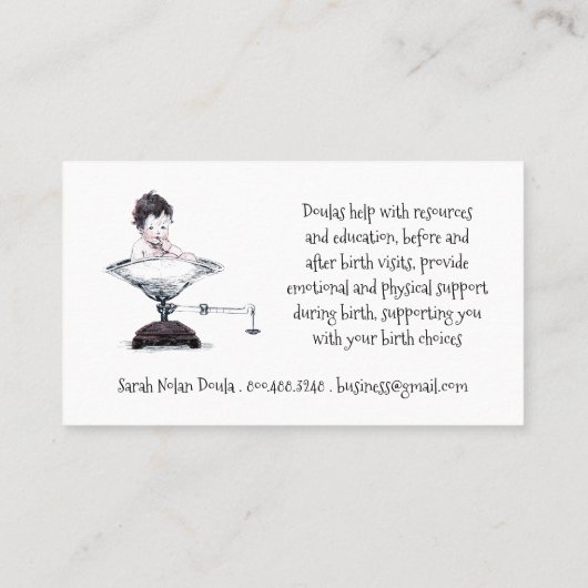 Storch und Baby auf der Waage Doula oder Hebamme Visitenkarte (Rückseite)