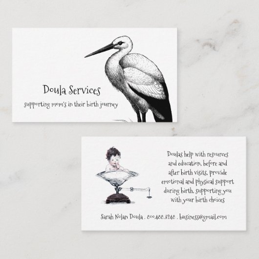 Storch und Baby auf der Waage Doula oder Hebamme Visitenkarte (Vorne/Hinten)