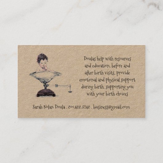 Storch und Baby auf der Waage Doula oder Hebamme Visitenkarte (Rückseite)