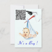 Storch und Baby Boy Shower Einladung QR Code Info (Rückseite)
