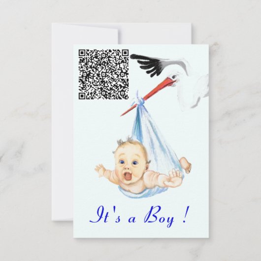 Storch und Baby Boy Shower Einladung QR Code Info (Rückseite)