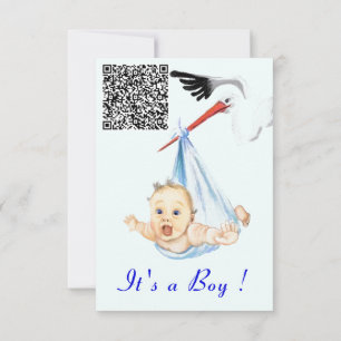 Storch und Baby Boy Shower Einladung QR Code Info