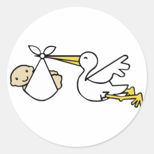 Storch und Baby-Cartoon Niedliche Geburtsankündig Runder Aufkleber