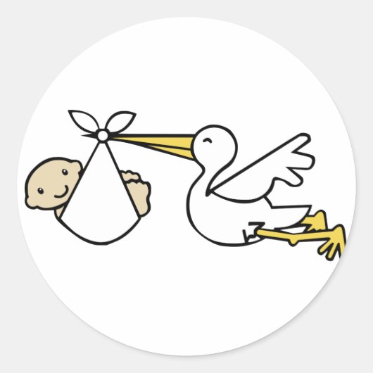 Storch und Baby-Cartoon Niedliche Geburtsankündigu Runder Aufkleber (Vorderseite)