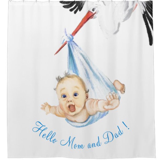 Storch und Baby Funny Dusche Vorhang - Custom Text (Vorderseite)