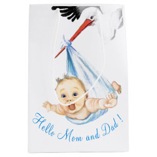 Storch und Baby Funny Gift Bag - Custom Text Mittlere Geschenktüte