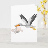 Storch und Baby Karte (Gelbe Blume)