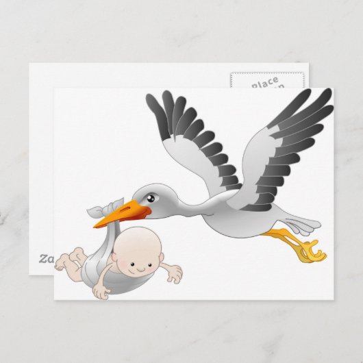 Storch und Baby Postkarte (Vorne/Hinten)